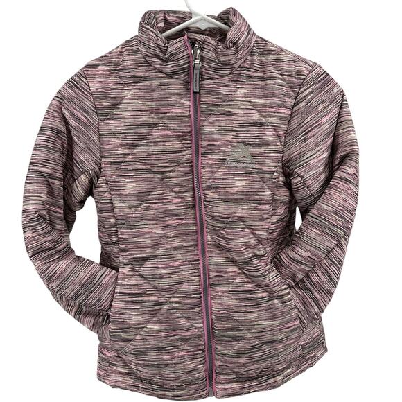 ZeroXposur Puffer Jacket Youth Girls 7/8 Pink Black Stripe Zip Up Quilted Winter - Picture 1 of 6